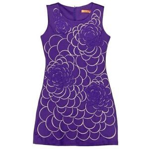 AKK Dress Womens Size 8 Purple 3D Floral Sleeveless Sheath Evening Modern Midi